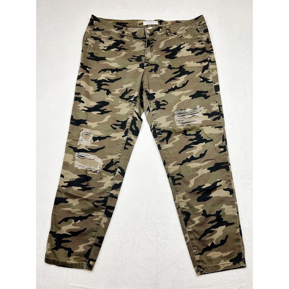 Lane Bryant Mid Rise Super Stretch Skinny Jeans 14 Camo Distressed